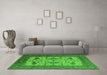 Machine Washable Oriental Green Industrial Area Rugs in a Living Room,, wshurb1649grn