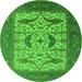 Round Machine Washable Oriental Green Industrial Area Rugs, wshurb1649grn