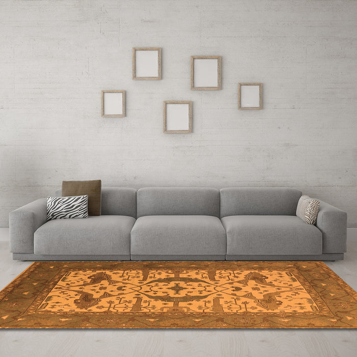 Machine Washable Oriental Orange Industrial Area Rugs in a Living Room, wshurb1649org
