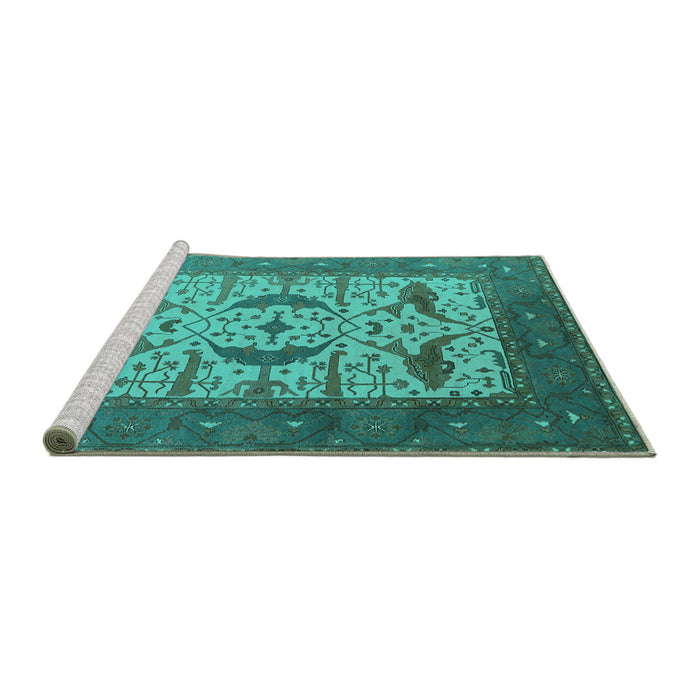 Sideview of Machine Washable Oriental Turquoise Industrial Area Rugs, wshurb1649turq