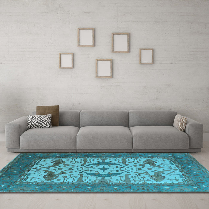 Machine Washable Oriental Light Blue Industrial Rug in a Living Room, wshurb1649lblu