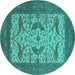 Round Machine Washable Oriental Turquoise Industrial Area Rugs, wshurb1650turq