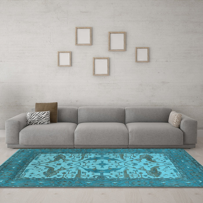 Machine Washable Oriental Light Blue Industrial Rug in a Living Room, wshurb1650lblu