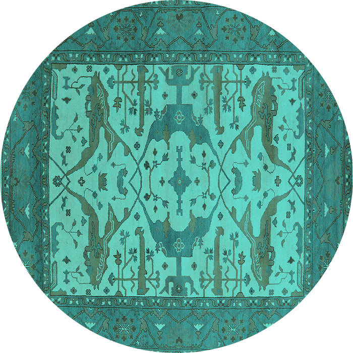 Round Oriental Turquoise Industrial Rug, urb1650turq