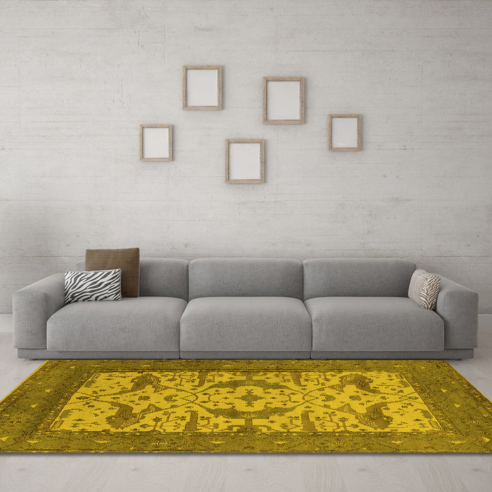 Machine Washable Oriental Yellow Industrial Rug in a Living Room, wshurb1650yw