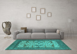 Machine Washable Oriental Turquoise Industrial Area Rugs in a Living Room,, wshurb1650turq