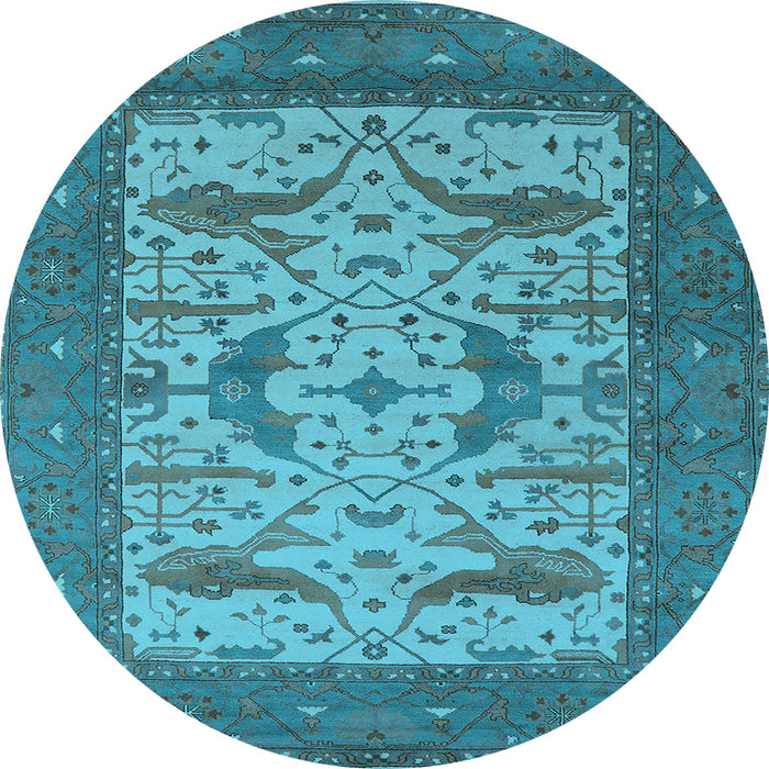 Round Machine Washable Oriental Light Blue Industrial Rug, wshurb1650lblu