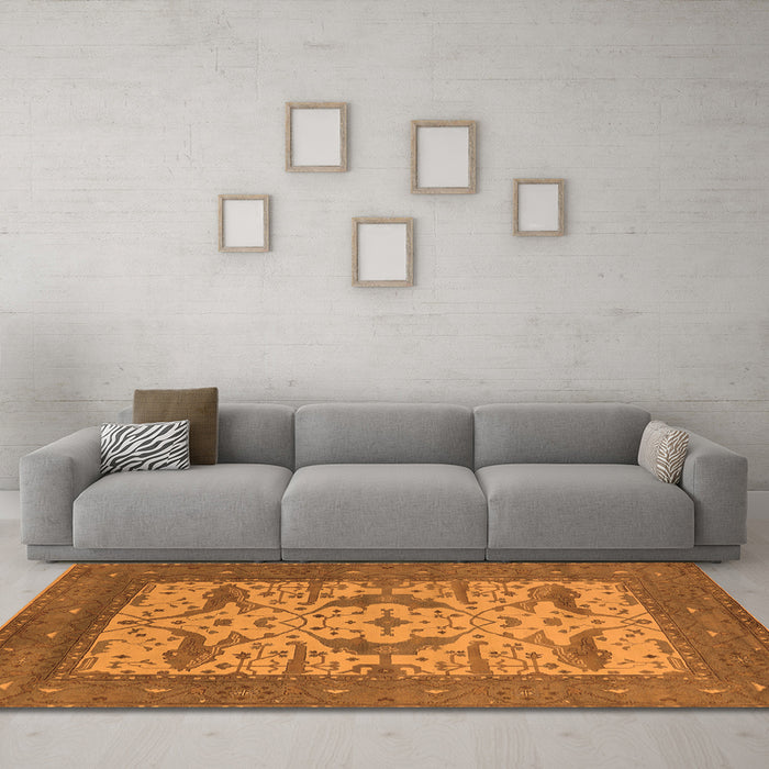 Machine Washable Oriental Orange Industrial Area Rugs in a Living Room, wshurb1650org