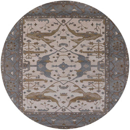 Round Mid-Century Modern Rosy Brown Pink Oriental Rug, urb1650