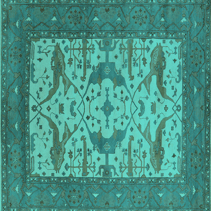 Square Machine Washable Oriental Turquoise Industrial Area Rugs, wshurb1650turq