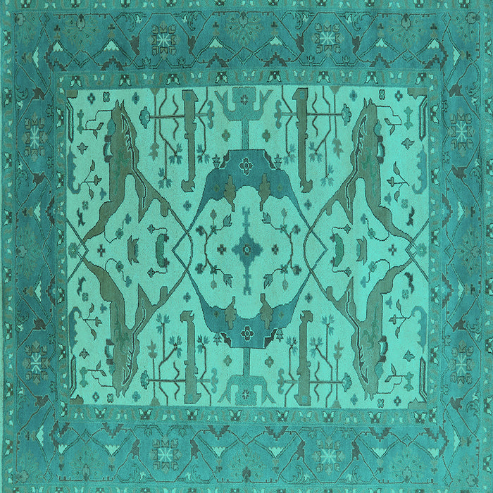 Square Machine Washable Oriental Turquoise Industrial Area Rugs, wshurb1651turq