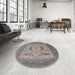 Round Mid-Century Modern Sandstone Brown Oriental Rug in a Office, urb1651