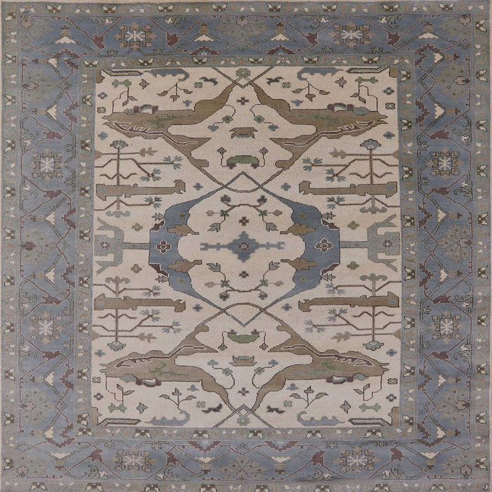 Square Mid-Century Modern Sandstone Brown Oriental Rug, urb1651