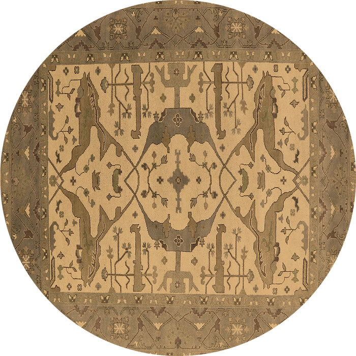 Round Oriental Brown Industrial Rug, urb1651brn