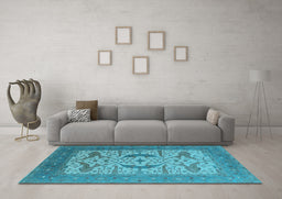 Machine Washable Oriental Light Blue Industrial Rug in a Living Room, wshurb1651lblu