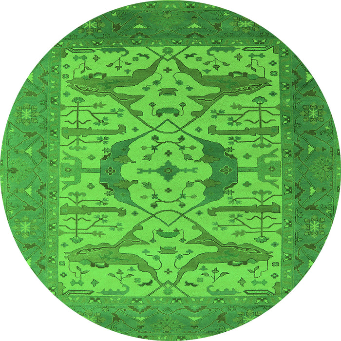 Round Machine Washable Oriental Green Industrial Area Rugs, wshurb1651grn