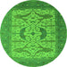 Round Machine Washable Oriental Green Industrial Area Rugs, wshurb1651grn