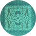 Round Oriental Turquoise Industrial Rug, urb1651turq