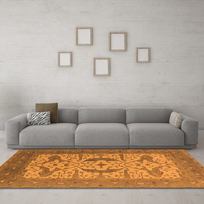 Machine Washable Oriental Orange Industrial Area Rugs in a Living Room, wshurb1651org