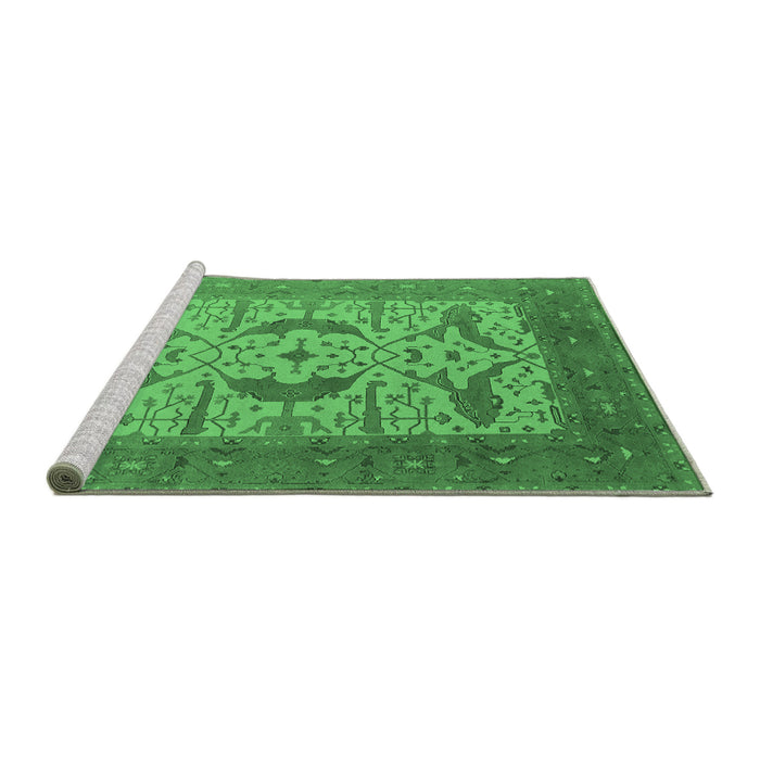 Sideview of Machine Washable Oriental Emerald Green Industrial Area Rugs, wshurb1651emgrn