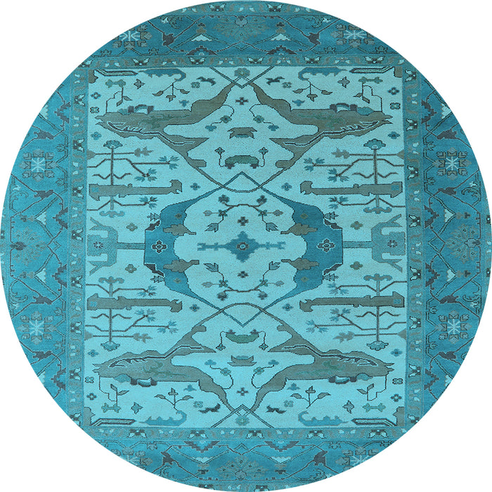 Round Machine Washable Oriental Light Blue Industrial Rug, wshurb1651lblu