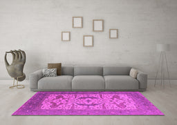 Machine Washable Oriental Pink Industrial Rug in a Living Room, wshurb1651pnk