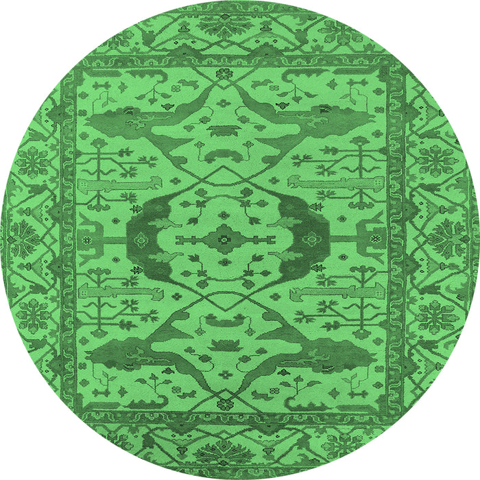 Round Machine Washable Oriental Emerald Green Industrial Area Rugs, wshurb1652emgrn