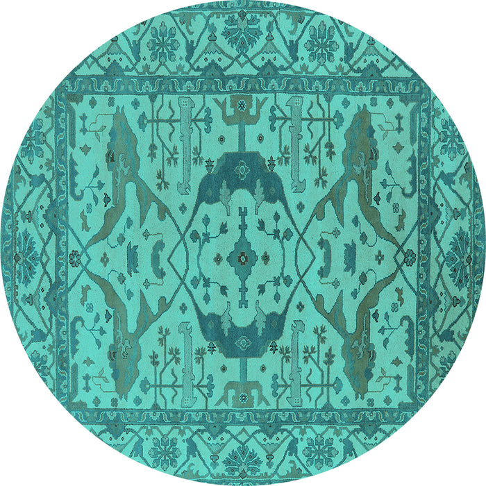 Round Machine Washable Oriental Turquoise Industrial Area Rugs, wshurb1652turq