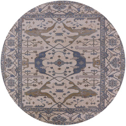 Round Mid-Century Modern Khaki Rose Pink Oriental Rug, urb1652