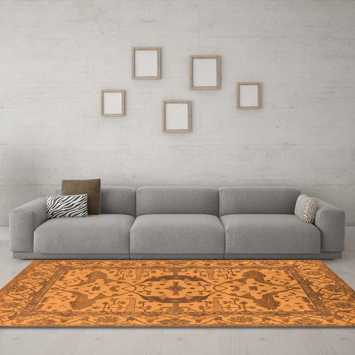 Machine Washable Oriental Orange Industrial Area Rugs in a Living Room, wshurb1652org