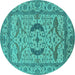 Round Oriental Turquoise Industrial Rug, urb1652turq