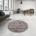 Round Machine Washable Industrial Modern Khaki Rose Pink Rug in a Office, wshurb1652