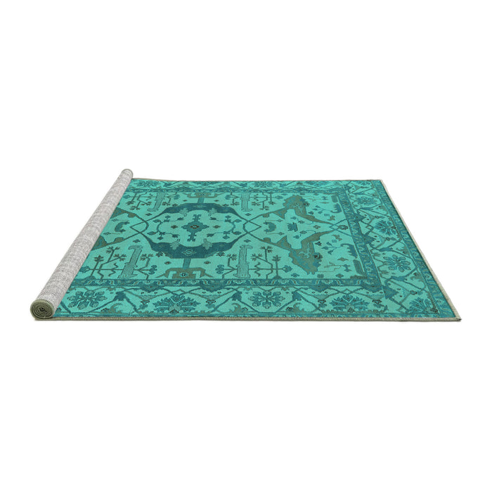 Sideview of Machine Washable Oriental Turquoise Industrial Area Rugs, wshurb1652turq