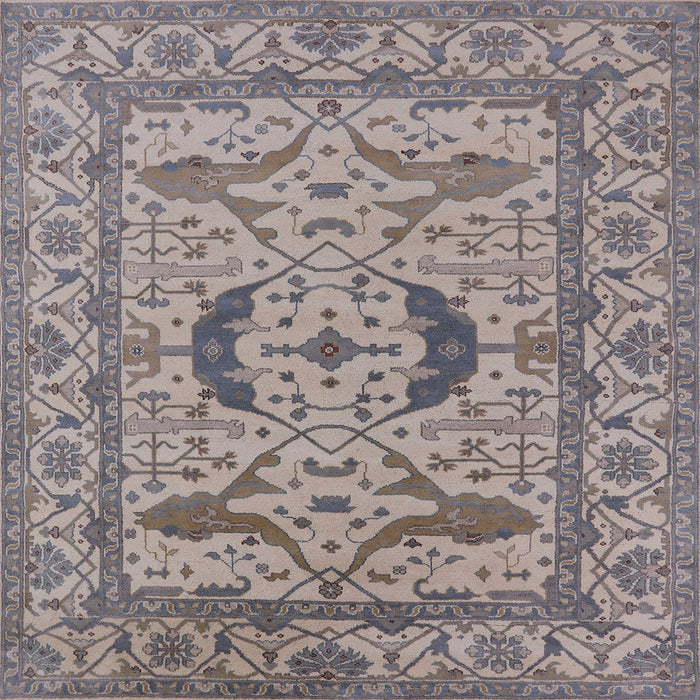 Square Mid-Century Modern Khaki Rose Pink Oriental Rug, urb1652