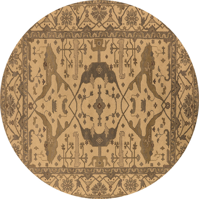 Round Machine Washable Oriental Brown Industrial Rug, wshurb1652brn