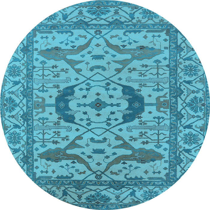 Round Machine Washable Oriental Light Blue Industrial Rug, wshurb1652lblu