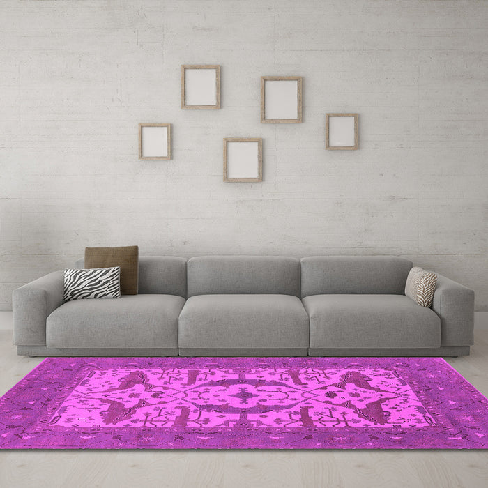 Machine Washable Oriental Pink Industrial Rug in a Living Room, wshurb1653pnk