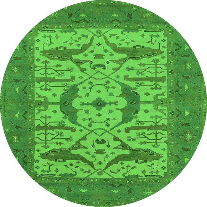 Round Machine Washable Oriental Green Industrial Area Rugs, wshurb1653grn