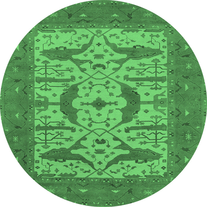 Round Machine Washable Oriental Emerald Green Industrial Area Rugs, wshurb1653emgrn