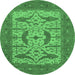 Round Machine Washable Oriental Emerald Green Industrial Area Rugs, wshurb1653emgrn