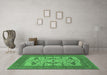 Machine Washable Oriental Emerald Green Industrial Area Rugs in a Living Room,, wshurb1653emgrn