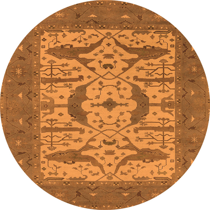 Round Machine Washable Oriental Orange Industrial Area Rugs, wshurb1653org