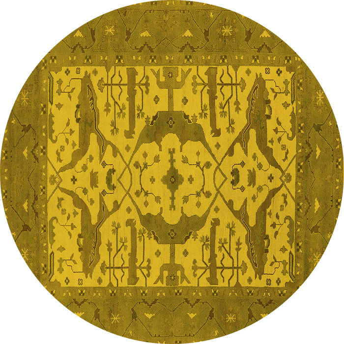 Round Oriental Yellow Industrial Rug, urb1653yw