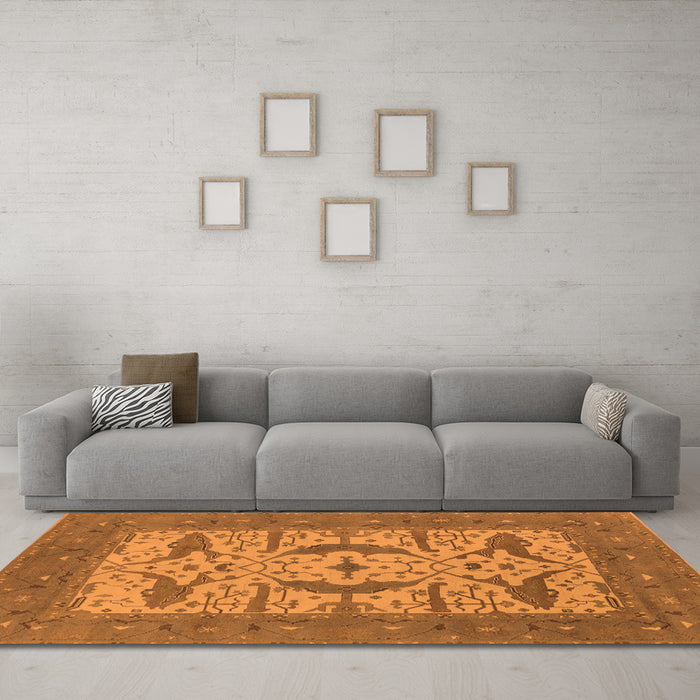 Machine Washable Oriental Orange Industrial Area Rugs in a Living Room, wshurb1653org