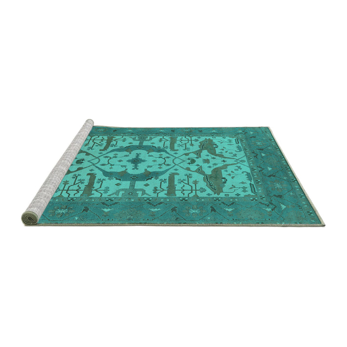 Sideview of Machine Washable Oriental Turquoise Industrial Area Rugs, wshurb1653turq