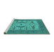 Sideview of Machine Washable Oriental Turquoise Industrial Area Rugs, wshurb1653turq
