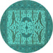 Round Oriental Turquoise Industrial Rug, urb1653turq