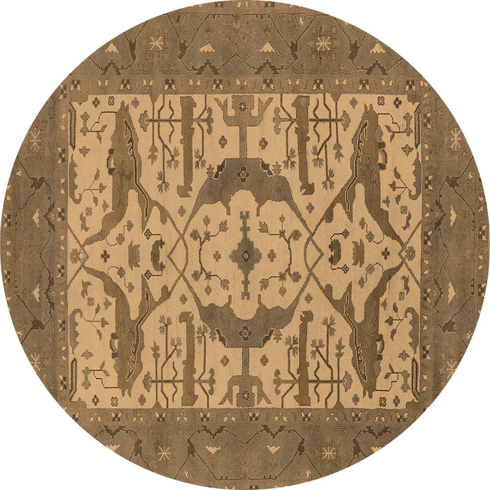 Round Oriental Brown Industrial Rug, urb1653brn