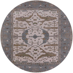 Round Mid-Century Modern Puce Purple Oriental Rug, urb1653