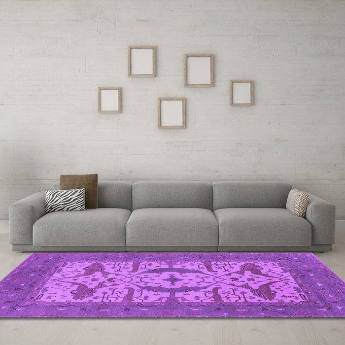 Machine Washable Oriental Purple Industrial Area Rugs in a Living Room, wshurb1653pur
